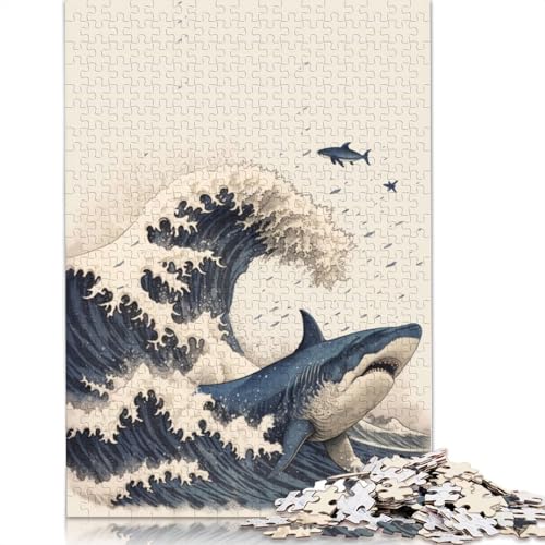 Hai in Japan, Große Welle, Puzzle, 100% recycelter Karton, 100% recycelter Karton, Puzzle für Jungen oder Mädchen, 1000 Teile (26 x 38 cm) von QBIREX