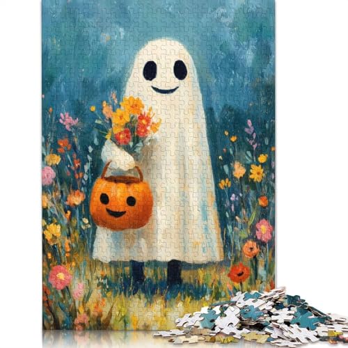 Halloween-Geist mit Blumen und Kürbis, Puzzle, kreative Spiele, 100% recycelter Karton, Puzzle für Erwachsene, 1000 Teile (75 x 50 cm) von QBIREX