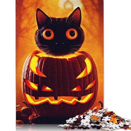 Halloween-Katzen-Puzzle für Erwachsene, 1500 Teile, interessantes Puzzle zur Stressreduzierung für Frauen und Männer, 1500 Teile (85 x 57 cm) von QBIREX