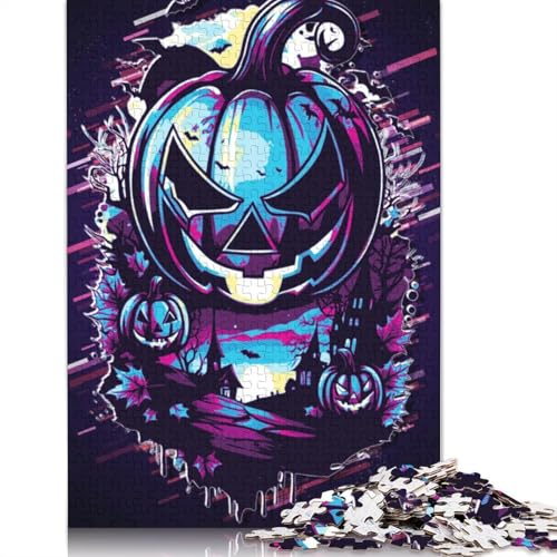 Halloween-Kürbis-Glitch-Art-Puzzle, 100% recycelter Karton, Puzzle für Jungen oder Mädchen, 1000 Teile (75 x 50 cm) von QBIREX