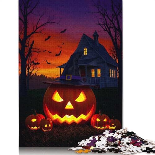 Halloween-Kürbisse mit Hexenhut-Puzzle, hochwertiges, 100% recyceltes Papppapier, rechteckiges Puzzle für Erwachsene und Teenager, einzigartiges Geschenk, 1000 Teile (75 x 50 cm) von QBIREX