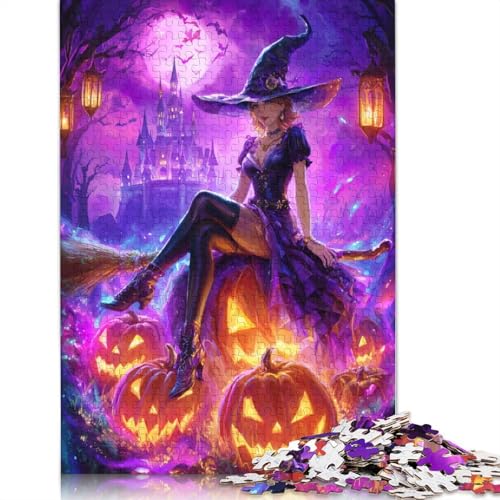 Halloween-Puzzle „Hexe auf Kürbissen“, einzigartige Heimdekoration, 100% recycelter Karton, Puzzle für Jungen oder Mädchen, 1000 Teile (75 x 50 cm) von QBIREX
