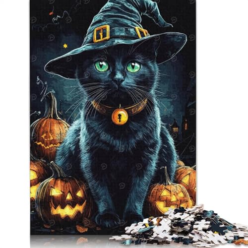 Halloween-Puzzle mit Hexen- und Katzenmotiv, rechteckig, aus Pappe, 100% recyceltem Karton, Erwachsene, 1000 Teile (75 x 50 cm) von QBIREX