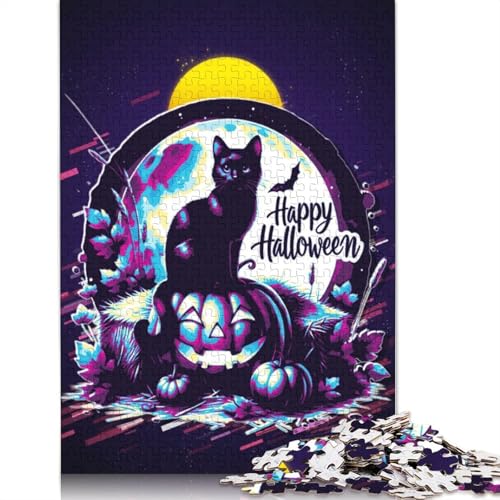 Halloween-Puzzle mit Katze und Kürbis, Premium-Puzzle aus 100% recycelter Pappe, für Kinder ab 12 Jahren, 1000 Teile (26 x 38 cm) von QBIREX