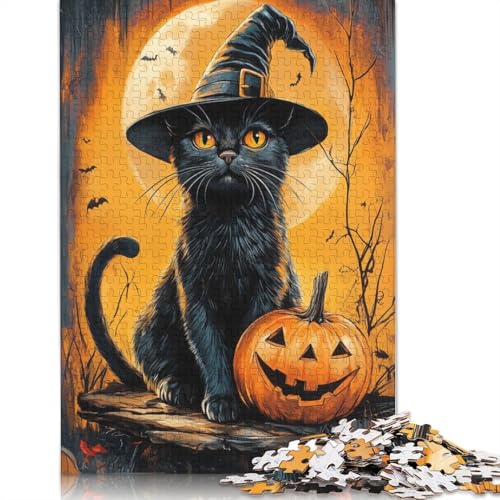 Halloween-Puzzle mit schwarzer Katze, schwierige Herausforderung, 100% recycelter Karton, Puzzle für Frauen und Männer, 1000 Teile (38 x 26 cm) von QBIREX