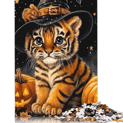 Halloween-Tigerjunges-Puzzle, Premium-Puzzle aus 100% recyceltem Kartonpapier, rechteckig, für Damen und Herren, einzigartiges Geschenk, 1000 Teile (38 x 26 cm) von QBIREX