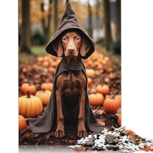 Halloween Vizsla Puzzle 1000-teilige Schwer Puzzle Spielzeug Lernspiel Impossible Herausforderung Spielzeug Für Erwachsene Und Kinder Ab 12 Jahren 1000pcs (75x50cm) von QBIREX