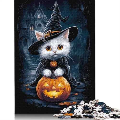 Halloween Witch Cat Puzzle 1000 Teile Schwer Puzzle Spielzeug Lernspiel Impossible Herausforderungsspielzeug Für Erwachsene Und Kinder in Bewährter 1000pcs (75x50cm) von QBIREX