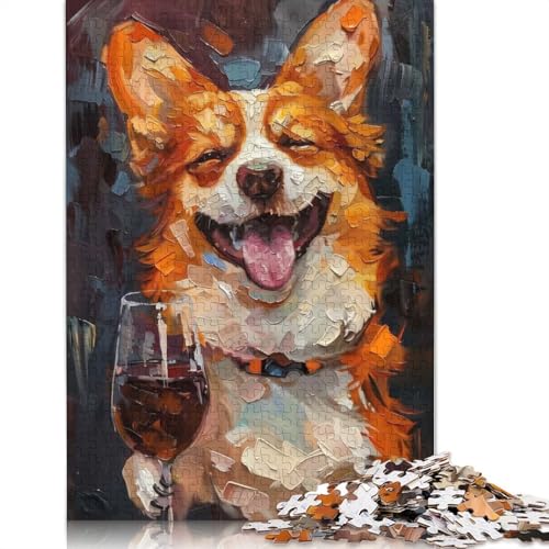 Happy Corgi Rotwein-Puzzle, einzigartige Heimdekoration, 100% recycelter Karton, Puzzle für Jungen oder Mädchen, 1000 Teile (38 x 26 cm) von QBIREX