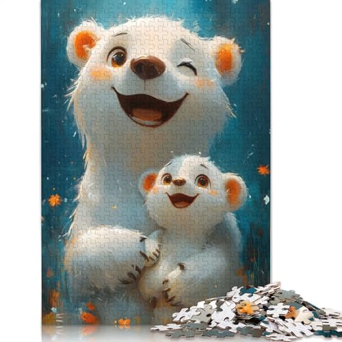 Happy Polar Bear Family Puzzle, Premium-Puzzle aus 100% recycelter Pappe, 100% recycelter Karton, für Erwachsene ab 12 Jahren, 1000 Teile (75 x 50 cm) von QBIREX