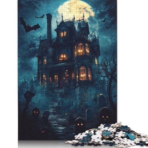 Haunted Mansion Halloween-Puzzle, präzises ineinandergreifendes rechteckiges Papierpuzzle für Jungen oder Mädchen, 1000 Teile (38 x 26 cm) von QBIREX