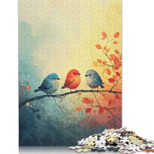 Herbstvogel-Trio-Puzzle, Premium-Puzzle aus 100% recyceltem Kartonpapier, rechteckig, für Damen und Herren, einzigartiges Geschenk, 1000 Teile (75 x 50 cm) von QBIREX