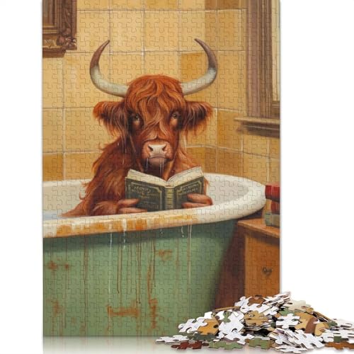 Highland Cow Reading Book Puzzle, 100% recyceltes Kartonpapier, rechteckiges Puzzle für Erwachsene und Kinder, 1000 Teile (38 x 26 cm) von QBIREX