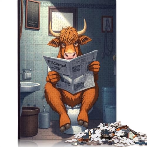 Highland Cow Toilet Puzzle, schwierige Herausforderung, 100 Prozent recycelter Karton, Puzzle für Erwachsene, Teenager, 1000 Teile (75 x 50 cm) von QBIREX