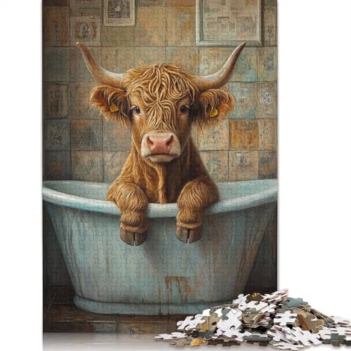 Highland Cow in Bathtub Puzzle 1000-teilige Schwer Puzzle Spielzeug Pädagogisches Spiel Impossible Herausforderung Spielzeug Für Erwachsene Und Kinder Ab 12 Jahren 1000pcs (40x28cm) von QBIREX