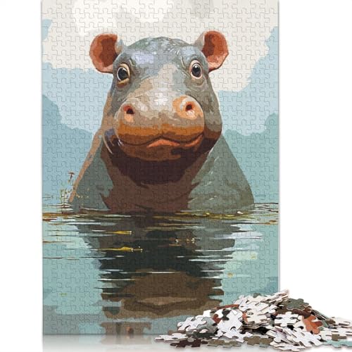 Hippopotamus Cute Puzzles 1000 Teile Schwer Puzzle Spielzeug Lernspiel Impossible Herausforderung Spielzeug Für Erwachsene Und Kinder in Bewährter 1000pcs (75x50cm) von QBIREX