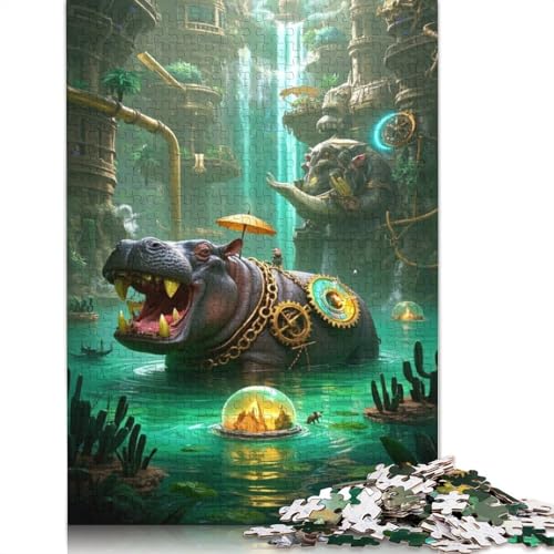 Hippopotamus Puzzles 1000-teilige Schwer Puzzle Spielzeug Lernspiel Impossible Herausforderungsspielzeug Für Erwachsene Kinder 1000pcs (38x26cm) von QBIREX