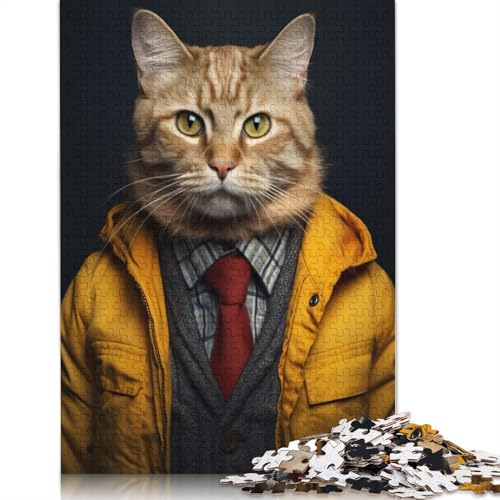 Hipster Dressed Cat Puzzles 1000 Teile Schwer Puzzle Spielzeug Lernspiel Impossible Herausforderung Spielzeug Für Erwachsene Kinder 1000pcs (75x50cm) von QBIREX