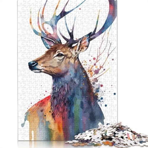 Hirsch in Aquarellkunst, 520-teiliges Puzzle, Denksportaufgaben für Erwachsene, Puzzle für Erwachsene und Kinder, 520 Teile (52 x 38 cm) von QBIREX
