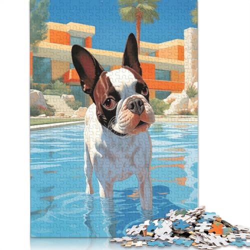 Hollywood Boston Terrier Puzzlespielzeug für Erwachsene, Lernspiel, Puzzlespiele für Erwachsene für Frauen und Männer, 1000 Teile (75 x 50 cm) von QBIREX