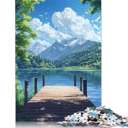 Holzpuzzle „Dock on The Lake“, 100% recycelter Karton, Premium-Karton, Puzzle für Erwachsene und Kinder, 1000 Teile (75 x 50 cm) von QBIREX