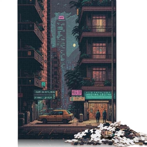 Hong Kong Pixel Art Puzzle, schwierige Herausforderung, 100 Prozent recycelter Karton, Puzzle für Erwachsene, Teenager, 1000 Teile (75 x 50 cm) von QBIREX