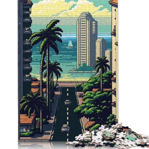 Honolulu Pixel Art Puzzle, 100% recycelter Karton, 100% recycelter Karton, Puzzle für Jungen oder Mädchen, 1000 Teile (26 x 38 cm) von QBIREX