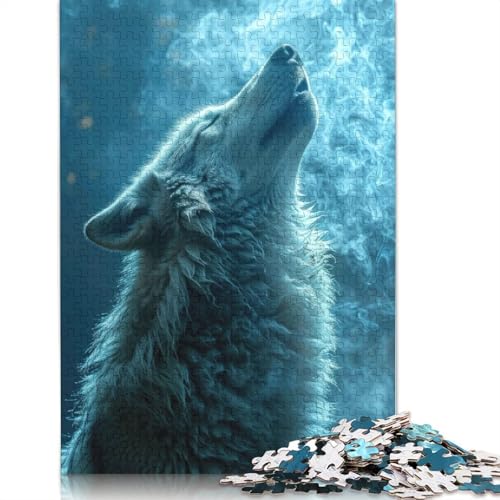 Howling White Wolf Puzzle 1000-teilige Schwer Puzzle Spielzeug Lernspiel Impossible Herausforderungsspielzeug Für Erwachsene Und Kinder Ab 14 Jahren 1000pcs (40x28cm) von QBIREX