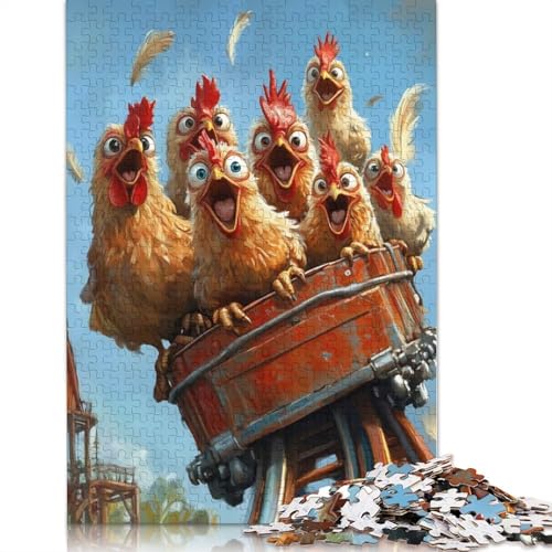 Hühner auf Achterbahn-Papierpuzzle, 1000 Teile, Puzzle für Erwachsene, Lernspiel, Herausforderungsspielzeug, 1000 Teile (38 x 26 cm) von QBIREX