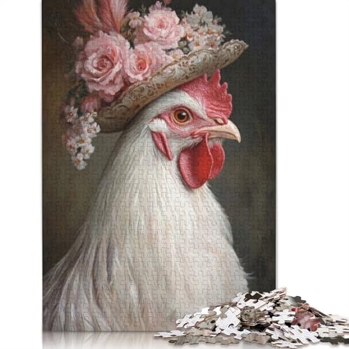 Huhn im Hut-Puzzle, Lernspiele, Familienaktivitäten, Premium-Karton-Puzzle für Frauen und Männer, 1000 Teile (75 x 50 cm) von QBIREX