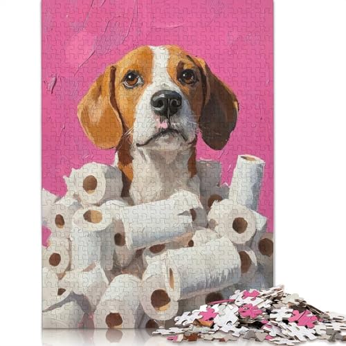 Hund in Toilettenpapier, Malerei, Beagle, Toilettenpapier, Druck, Puzzle, Spielzeug, Lernspiel, Puzzle für Kinder, 1000 Teile (75 x 50 cm) von QBIREX