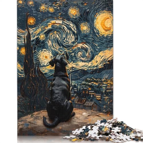 Hund in der Sternennacht, Puzzle, DIY-Spiel, rechteckiges Papierpuzzle für Jungen oder Mädchen, Geburtstagsgeschenk, 1000 Teile (26 x 38 cm) von QBIREX