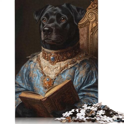 Hund in königlicher Kleidung, schwarzer Hund in Blauer Robe, majestätisches Haustierporträt-Puzzle, Premium-Pappe-Papier-Puzzle für Erwachsene, einzigartiges Geschenk, 1000 Teile (75 x 50 cm) von QBIREX