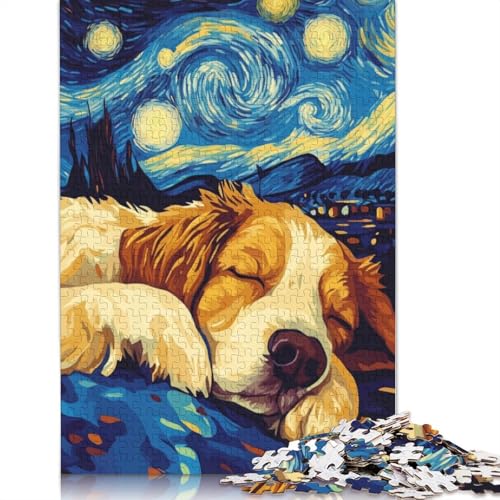 Hund schläft unter Sternennacht Puzzle für Erwachsene und Jugendliche 1000 Teile Puzzles für Erwachsene Puzzles Heimdekoration Puzzle Spielzeug 1000 Teile (75 x 50 cm) von QBIREX