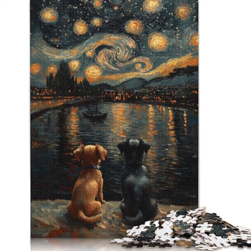 Hunde und die Sternennacht, Puzzle, Lernspiele, Familienaktivitäten, Premium-Karton-Puzzle für Frauen und Männer, 1000 Teile (75 x 50 cm) von QBIREX