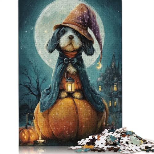 Hundezauberer auf Kürbis, Halloween-Nacht-Puzzle, Denksportaufgabe, Premium-Karton-Puzzle für Kinder und Erwachsene, 1000 Teile (75 x 50 cm) von QBIREX