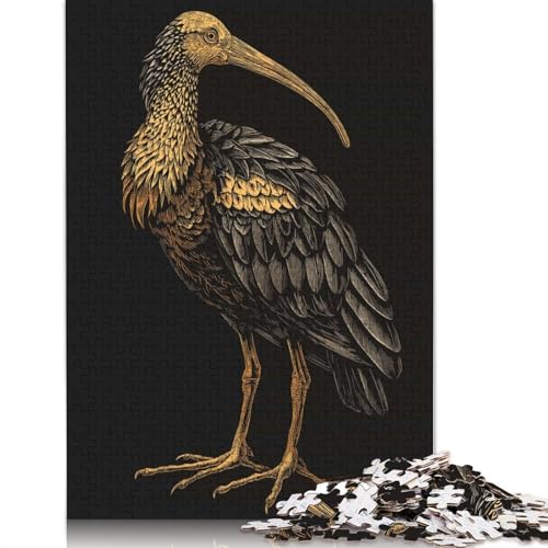 Ibis-Vogel-Illustration auf schwarzem Hintergrund, 1000-teiliges Papierpuzzle für Erwachsene, Lernspiel, Herausforderungsspielzeug (38 x 26 cm) von QBIREX