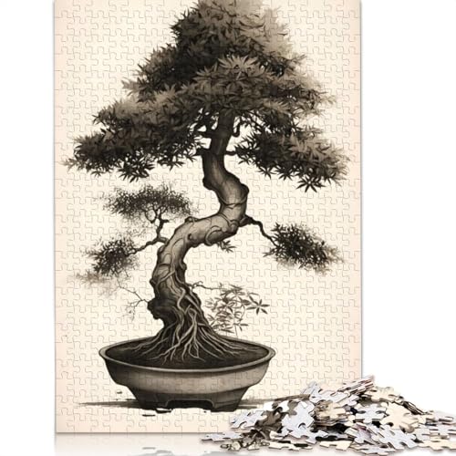 Ink Wash Bonsai Tree Puzzle 1000-teilige Schwer Puzzle Spielzeug Pädagogisches Spiel Impossible Herausforderung Spielzeug Für Erwachsene Kinder 1000pcs (38x26cm) von QBIREX