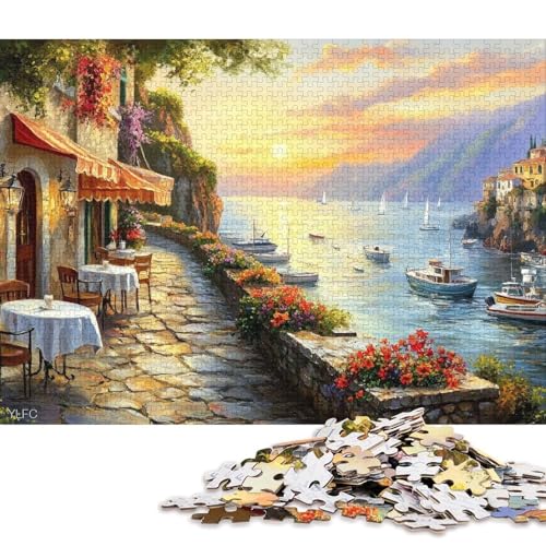 Italienische Häfen Puzzle Lernspiele Familienaktivitäten Premium-Karton-Puzzle für Frauen Männer 70x50cm/1000 Teile von QBIREX
