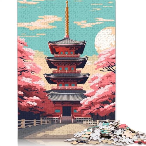 Japanischer Tempel Sakura Art Puzzle für Erwachsene, herausfordernd und knifflig, Puzzles für Erwachsene für Jungen oder Mädchen, 520 Teile (52 x 38 cm) von QBIREX