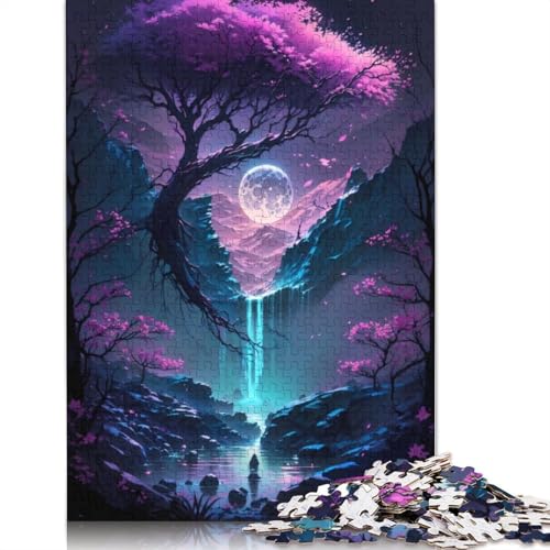 Japanisches Puzzle, Kirschblütennacht, 1000 Teile, für Erwachsene, nachhaltiges Holzpuzzle für Erwachsene, 1000 Teile (75 x 50 cm) von QBIREX