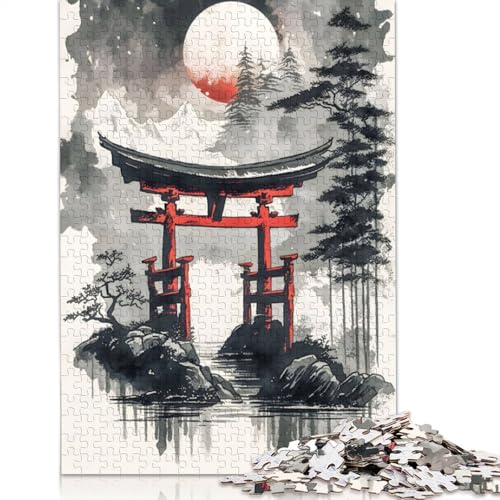 Japanisches Torii-Tor-Tintenpuzzle, 1000 Teile, für Erwachsene, kreative Spiele, Puzzlespiele für Erwachsene, für Jungen oder Mädchen, 1000 Teile (75 x 50 cm) von QBIREX