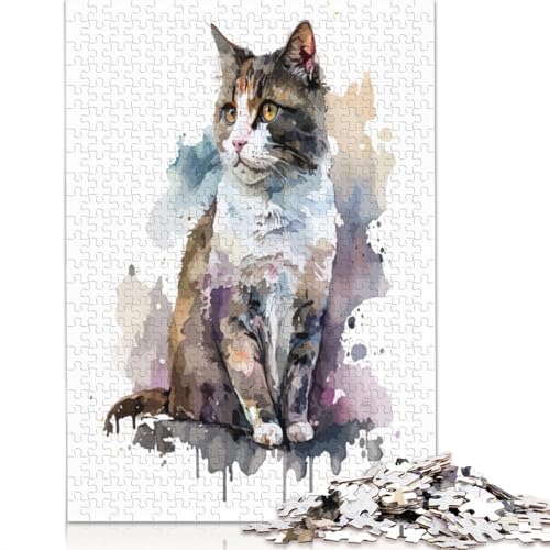 Kätzchen-Aquarell-Kunst-Puzzles für Erwachsene ab 18 Jahren. Upe Lernspiele, Puzzle für Erwachsene und Kinder, 520 Teile (52 x 38 cm) von QBIREX