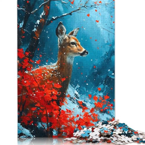 Kalter Hirsch im Kirschbaum, Puzzle, 520 Teile, Entspannungs- und Herausforderungsspielzeug, schwierige Puzzles für Frauen und Männer, 520 Teile (52 x 38 cm) von QBIREX