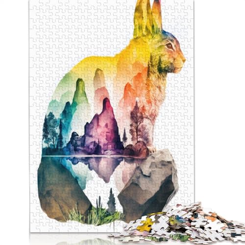 Kaninchen-Natur-Aquarell-Puzzle für Erwachsene, Lernspiel, Puzzle-Geschenke für Kinder ab 12 Jahren, 520 Teile (52 x 38 cm) von QBIREX