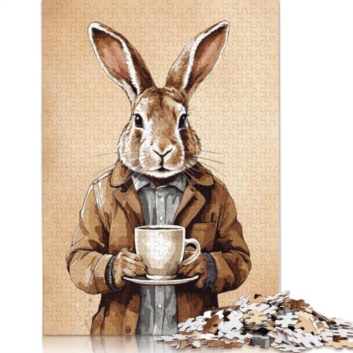 Kaninchen-Tiere, Kaffee, 1000-teiliges Puzzle, ab 18 Jahren, Lernspiele, Puzzles für Erwachsene für Frauen, für Kinder ab 12 Jahren, 1000 Teile (75 x 50 cm) von QBIREX