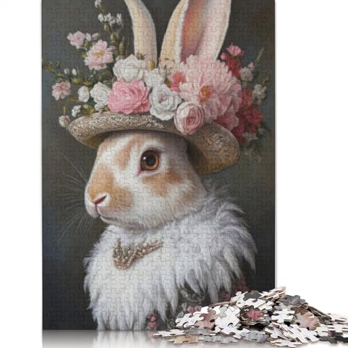 Kaninchen im Blumenhut, Puzzle, Entspannungs-Herausforderung, Spielzeug, rechteckiges Papierpuzzle für Jungen oder Mädchen, Vatertagsgeschenke, 1000 Teile (75 x 50 cm) von QBIREX
