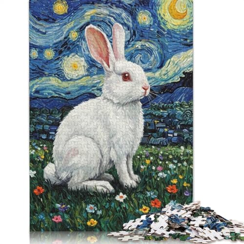 Kaninchen im Sternennacht-Stil, Malpuzzle, Pappe, 100% recycelter Karton, Puzzle für Erwachsene und Kinder, 1000 Teile (38 x 26 cm) von QBIREX