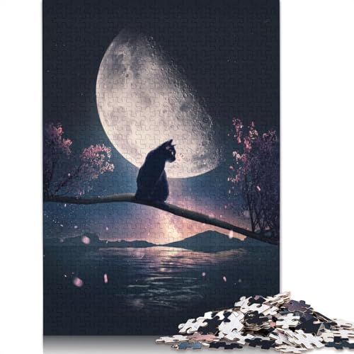 Katze, Mond und Sterne, 1500-teiliges Puzzle, ab 18 Jahren, Lernspiele, Puzzles für Erwachsene für Frauen, für Kinder ab 12 Jahren, 1500 Teile (85 x 57 cm) von QBIREX