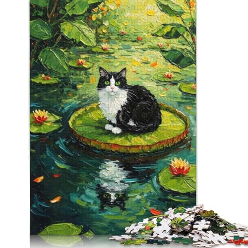 Katze auf Seerosenblatt, Gemälde, 1000 Teile, Puzzle für Teenager, Geschenke, Papierpuzzle, Puzzle für Erwachsene, Lernspiele für Zuhause, DIY-Spielzeug, 1000 Teile (75 x 50 cm) von QBIREX